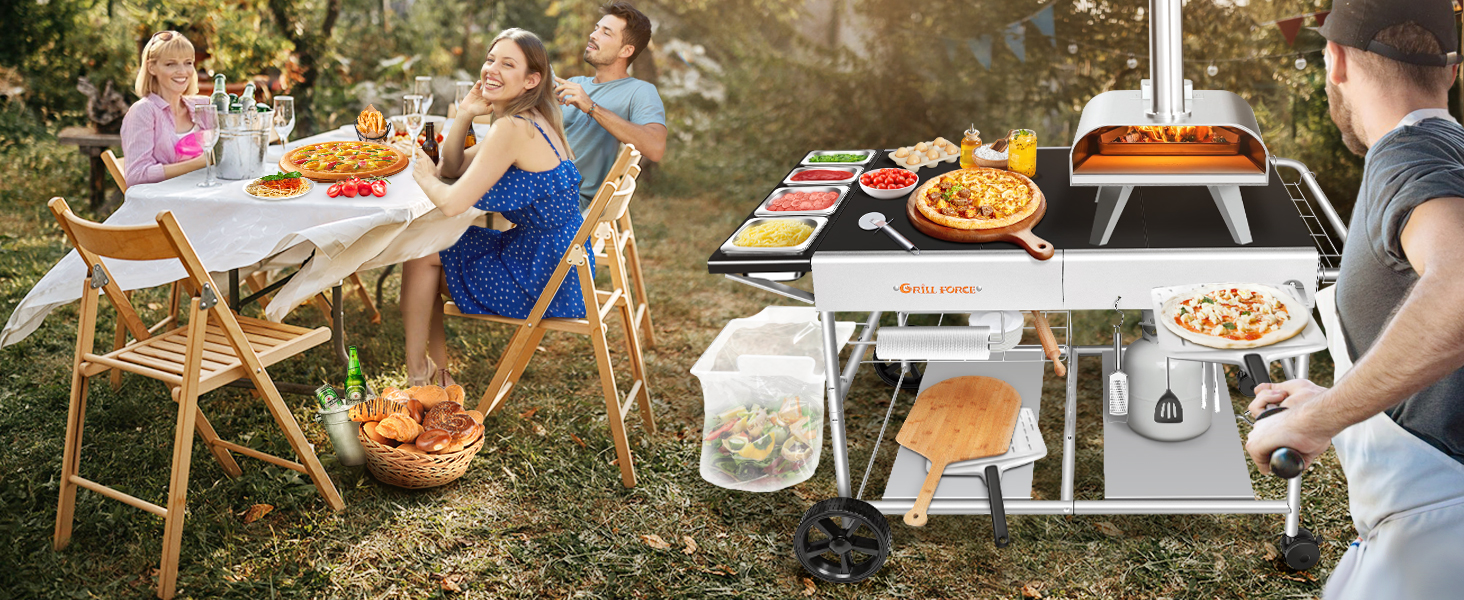 GRILL FORCE Pizza Oven Table with Pizza Topping Station