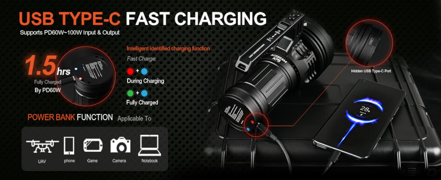 acebeam X75 fast charging flashlight