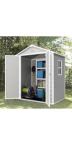 YOFE Outdoor Storage Shed 6x4.4FT, Resin Shed with Floor,Plastic Shed with Floor for Garden Tool,...