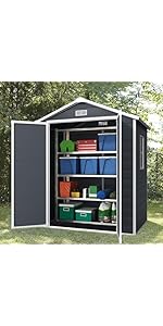 YOFE Outdoor Storage Shed 6x4.4FT, Resin Shed with Floor,Plastic Shed with Floor for Garden Tool,...