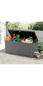 YOFE 130 Gallon Storage Deck Box,Waterproof Storage Cabinet, UV Resistant Lockable Plastic Storag...