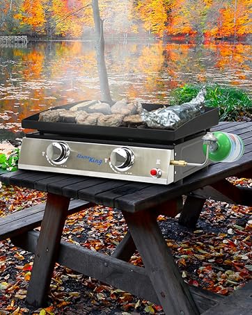 Flame King 22 Inch Double Burner Griddle with 1lb Regulator and Auto Ignite