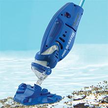 Pool Blaster Max CG rechargeable pool vacuum picking up dirt underwater from the bottom of the pool