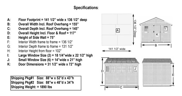 12 ft. W x 12 ft. D Cedar Wood Sunshed Garden Shed