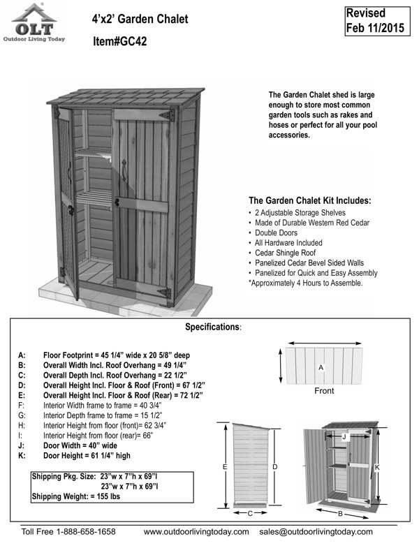 4 ft. W x 2 ft. D Garden Chalet Cedar Wood Tool Shed