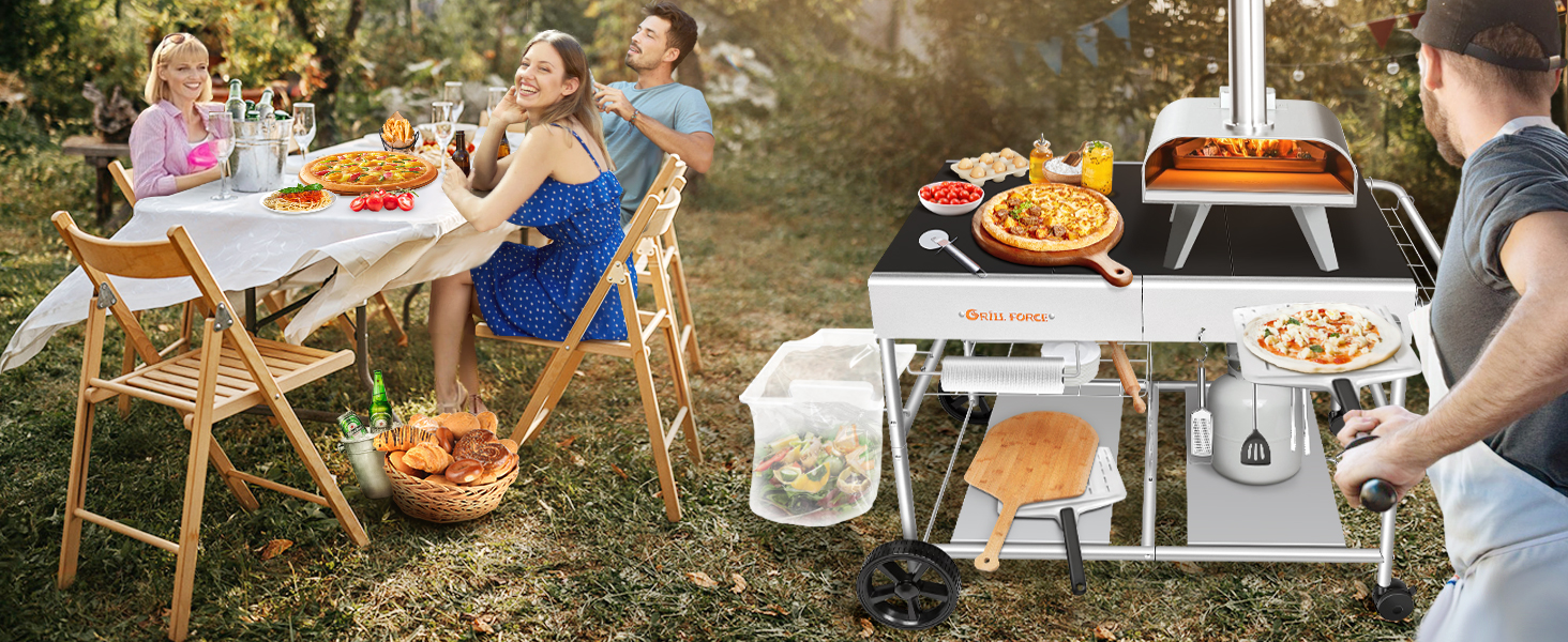 GRILL FORCE Pizza Oven Table with Pizza Topping Station